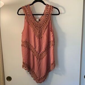 Crochet Trim Tank Top - Coral